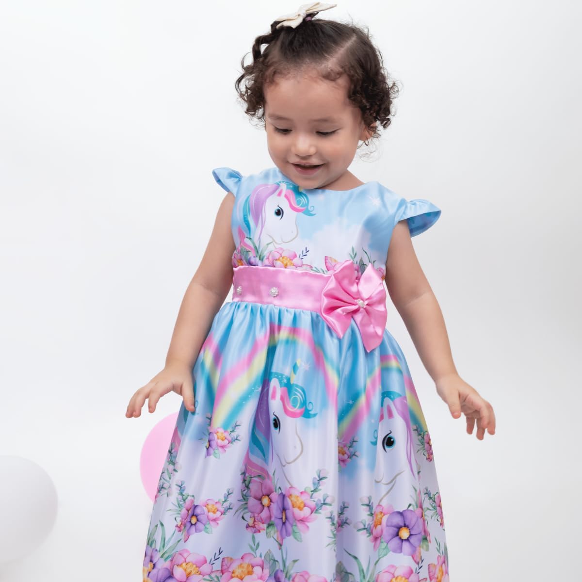 Girl's Unicorn Themed Pink an lightblue Dress Knee-Lenght - G0054
