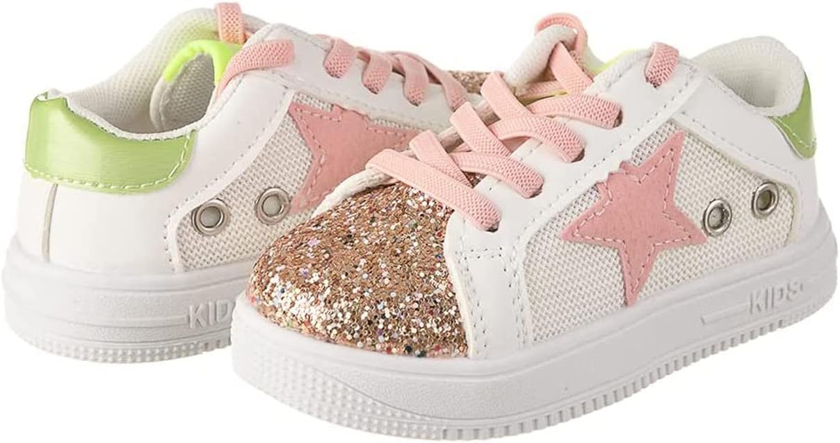 Little Girl's Glitter Sneakers - Back to School Shoes Stars Design - S0054