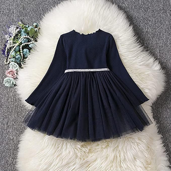 Long Sleeve Dress with Tulle Skirt and Silver Stars for Girls - G0087