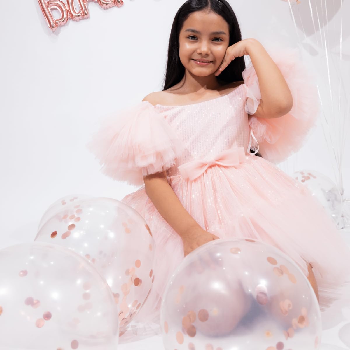 Girls Thanksgiving Dress with mesh Tutu Skirt and Puffed Fly Sleeve - G0066