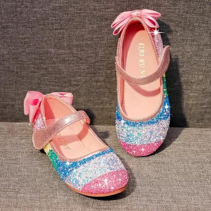 Girl's Rainbow Glitter Mary Jane Shoes Flats Birthday Summer Spring - S0028