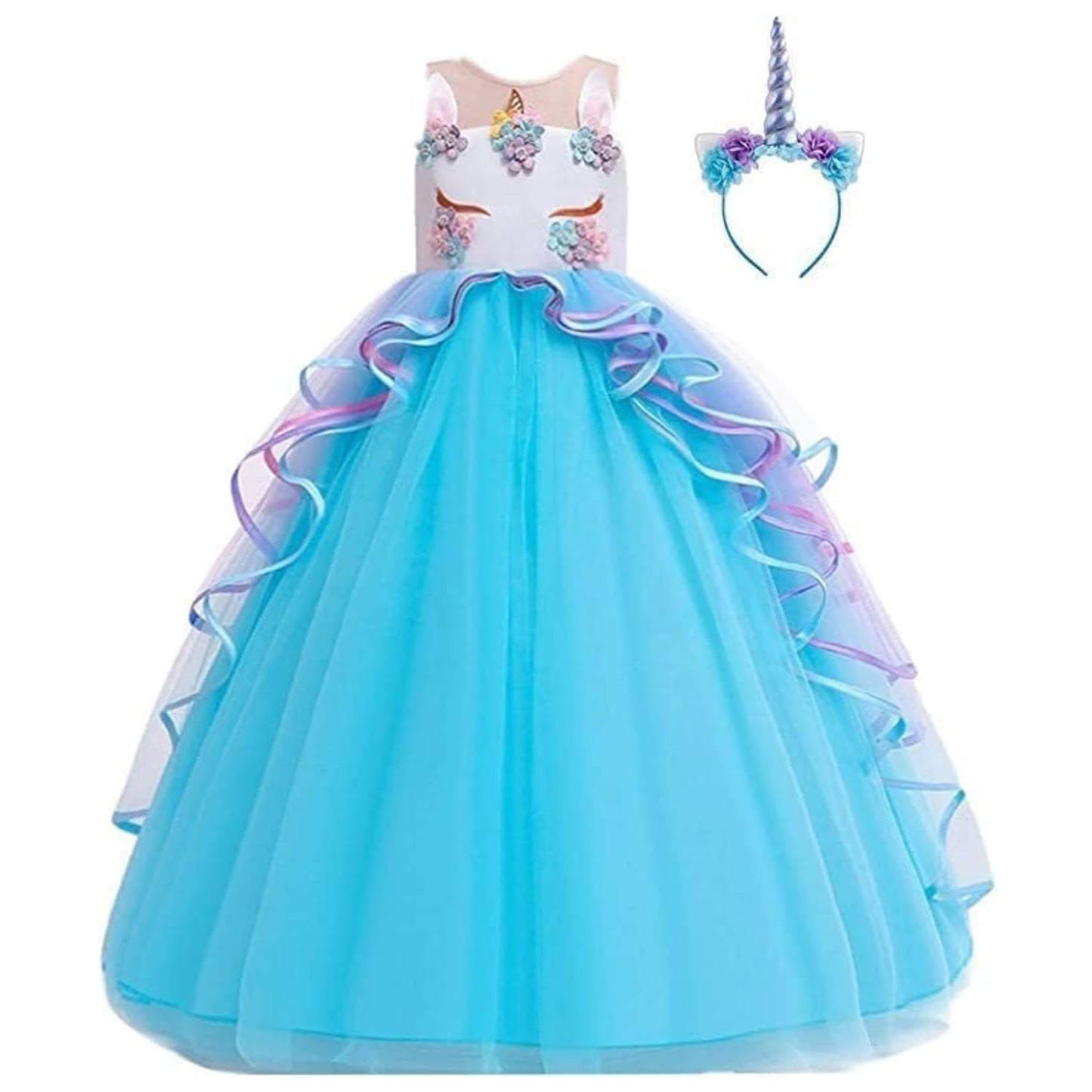 Princess and Costume Dress for Girls with Unicorn Headband - G0096