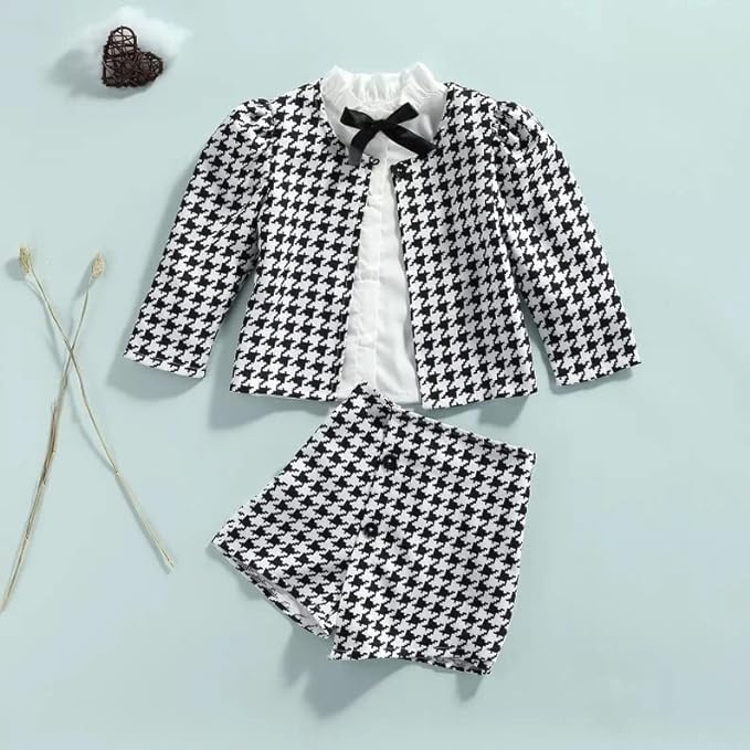 Toddler Girls Long Sleeve Plaid Cardigan + White Shirt +Plaid Short - G0124
