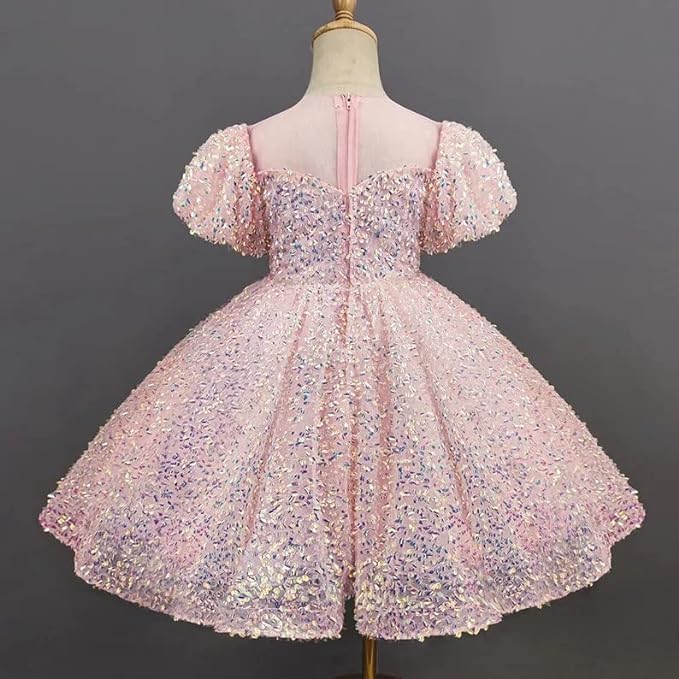 Beautiful Pink Sequined Dress with Princess Cut and Bow at The Back - G0015