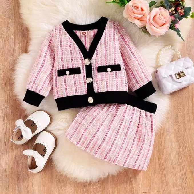 Girls' 2-piece set Long sleeve jacket and plaid mini skirt