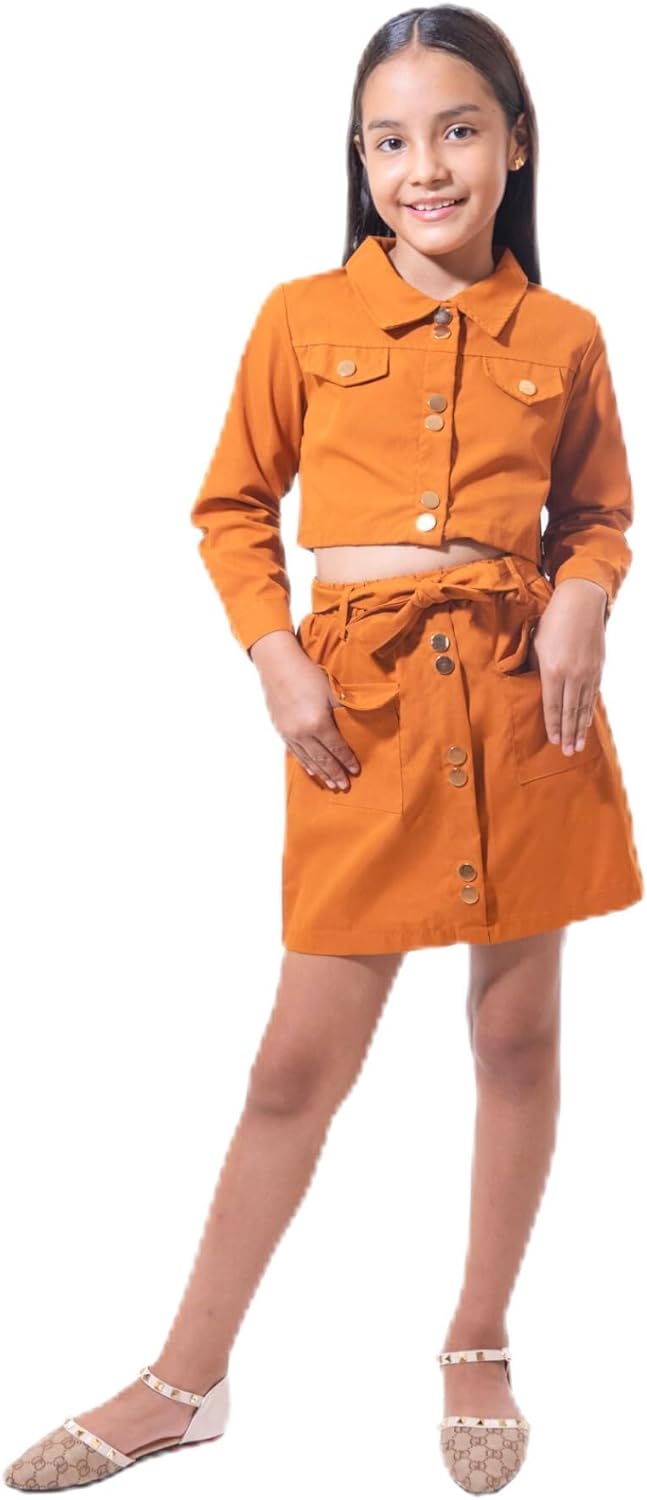 Little Girls Spring Outfits Long Sleeve Shirt + Mini Skirt