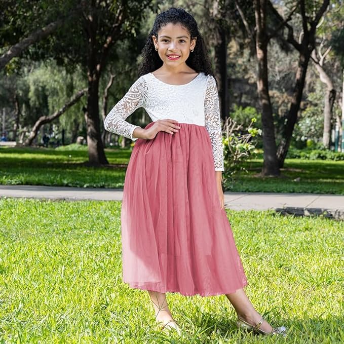 Party Flower Girl Dress with Lace Back A-Line Straight - Fall Dress G0100