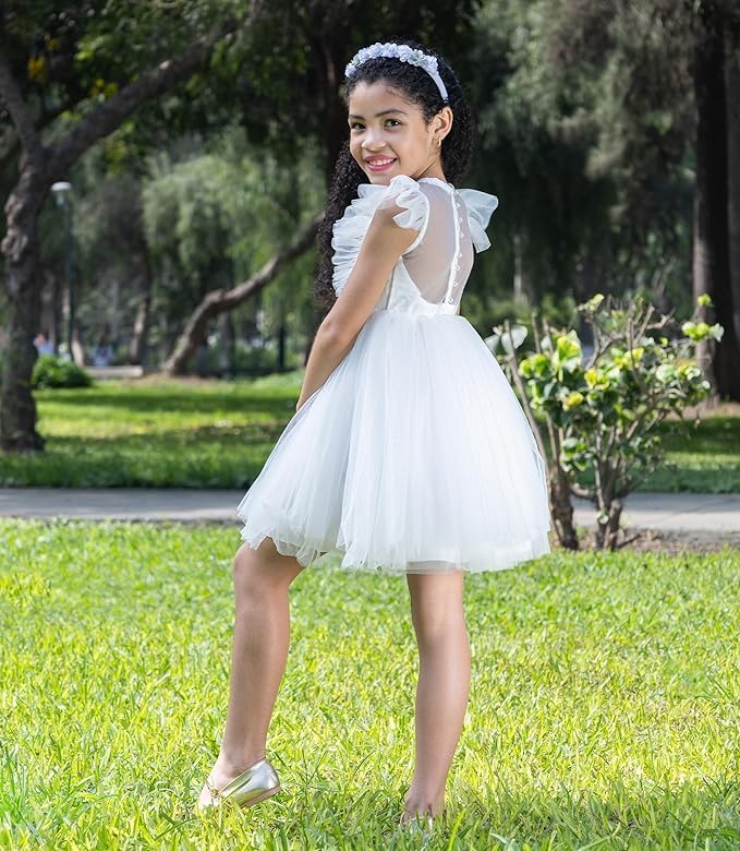 Tulle Tutu Girl Dress with Princess Sleeves - G0131