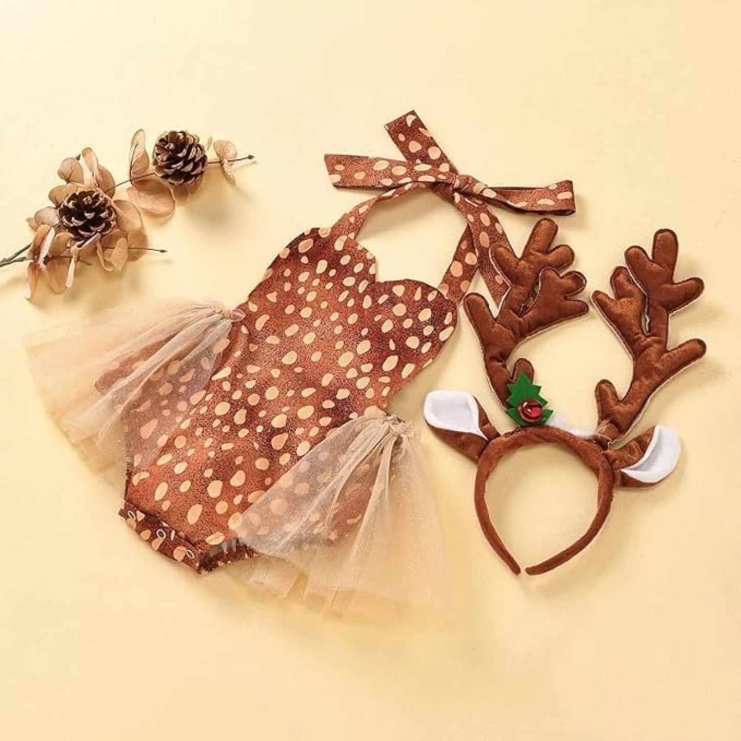 Baby Girls' Christmas Reindeer Costume Bodysuit with Antler Headband