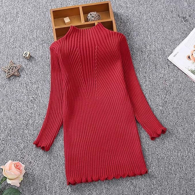 Girls' Knitted Sweater Dress with Long Sleeves - G0067
