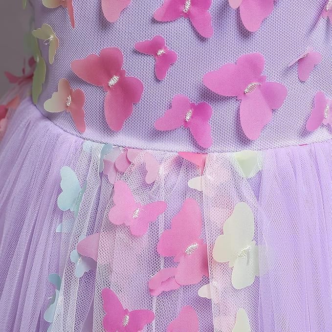 3D Butterfly Tulle Birthday Dress Long for Girls - G0003