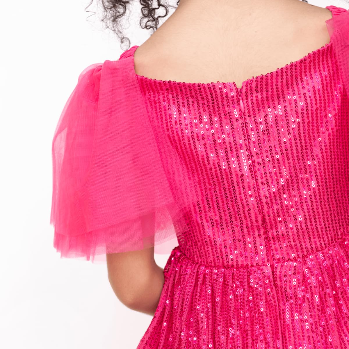 Girls Thanksgiving Dress with mesh Tutu Skirt and Puffed Fly Sleeve - G0066