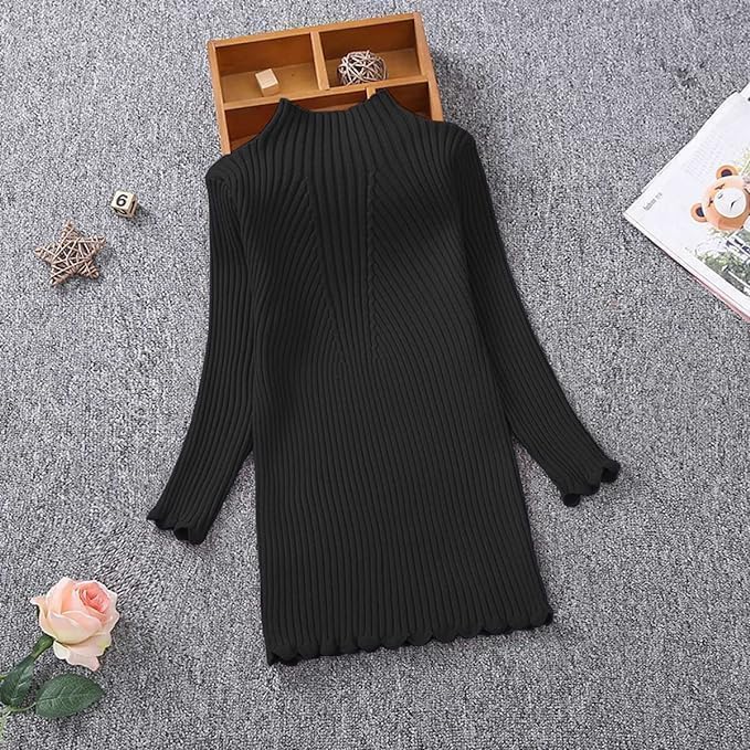 Girls' Knitted Sweater Dress with Long Sleeves - G0067