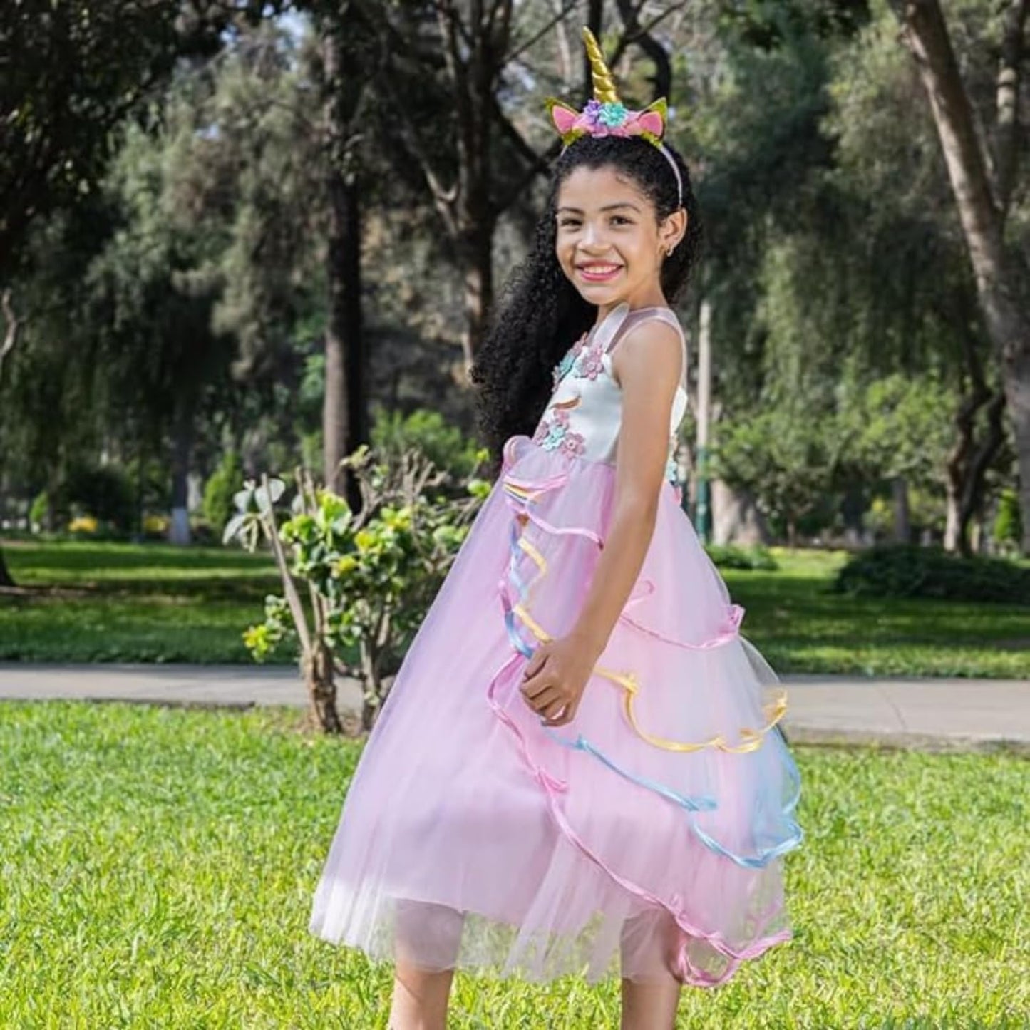 Princess and Costume Dress for Girls with Unicorn Headband - G0096