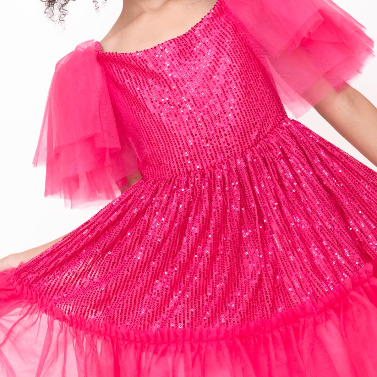 Girls Thanksgiving Dress with mesh Tutu Skirt and Puffed Fly Sleeve - G0066