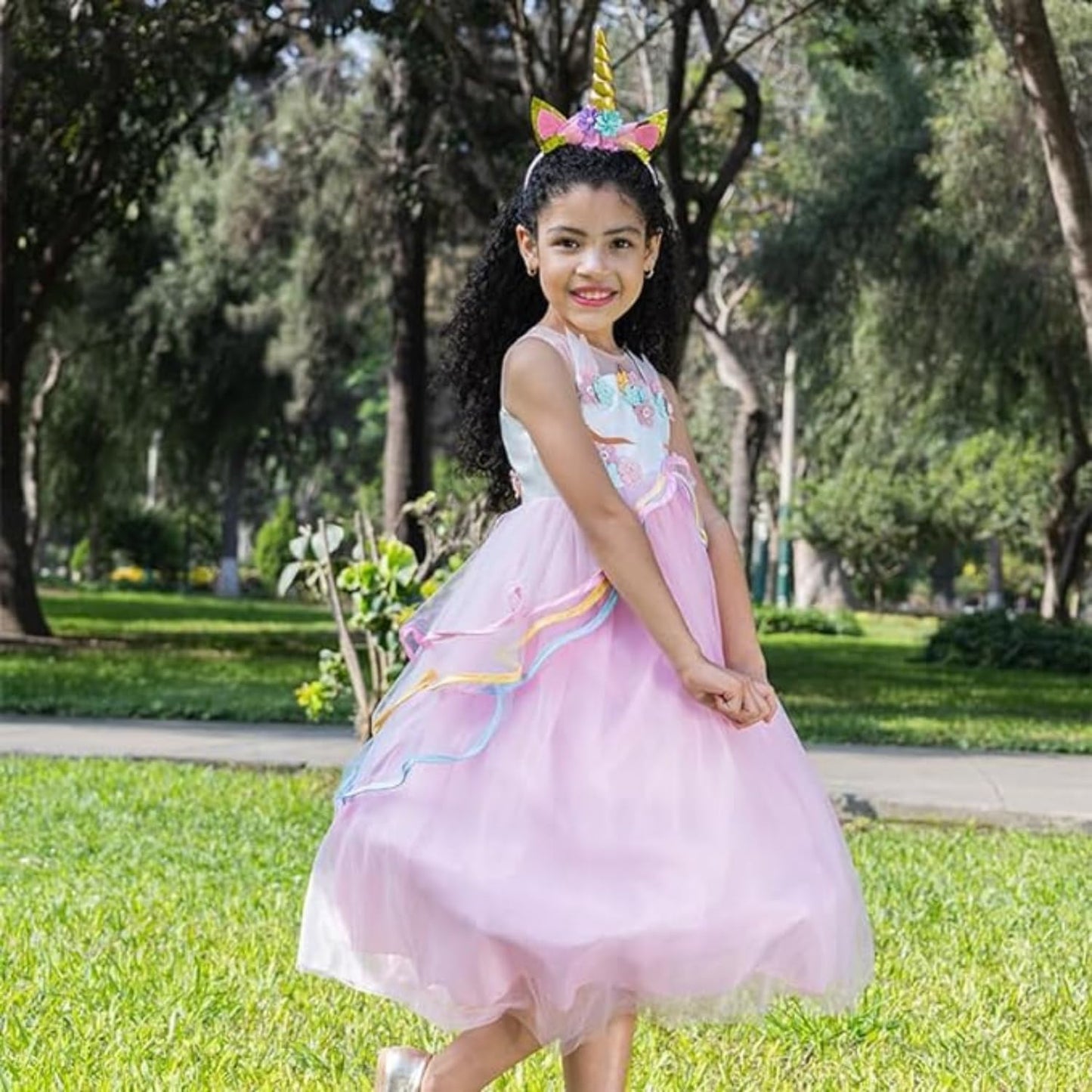 Princess and Costume Dress for Girls with Unicorn Headband - G0096