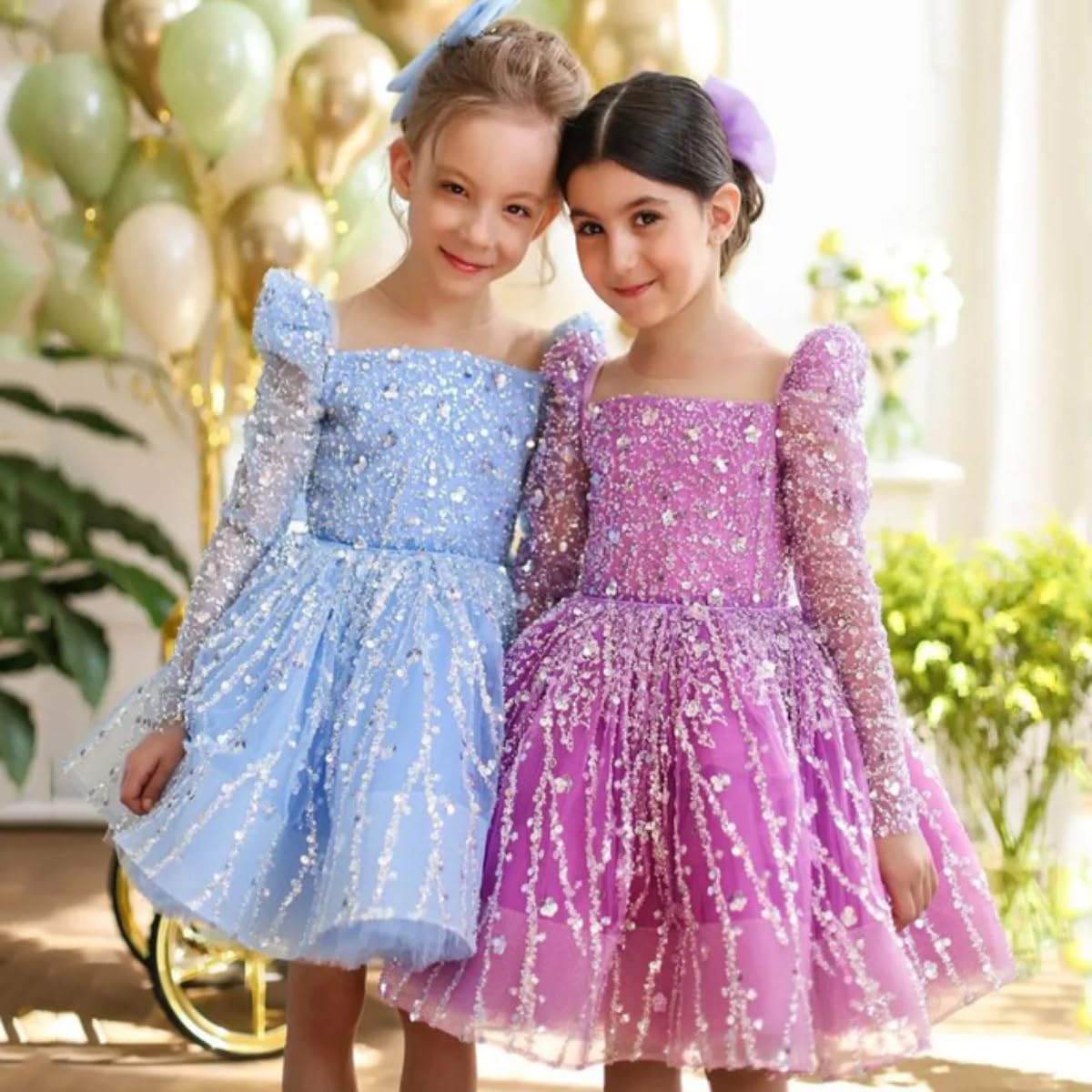 Girl's dress with sequins and puffed skirt