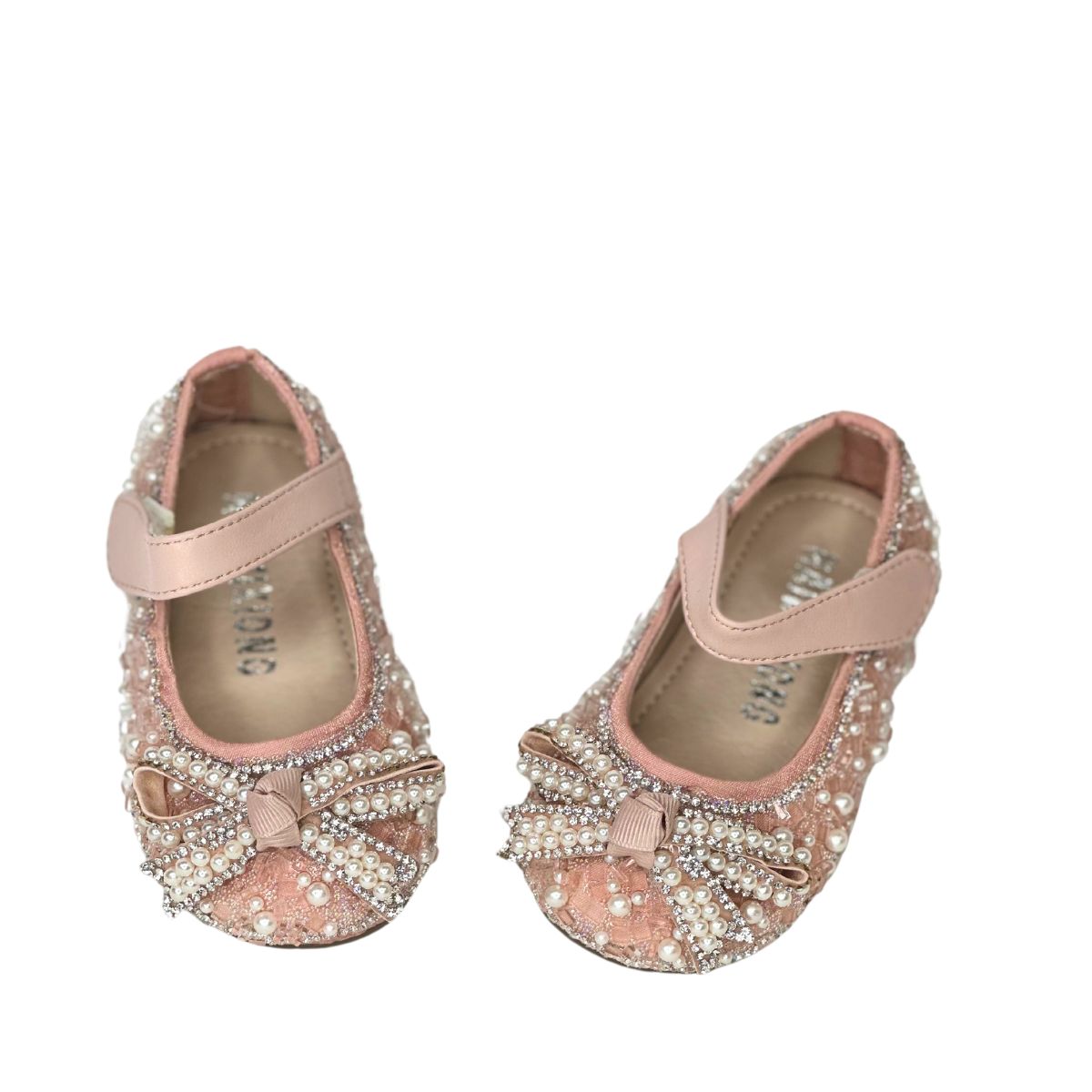 Baby Girls Mary Jane Flats New Born Dress Shoes Pearl & Crystal - S0011