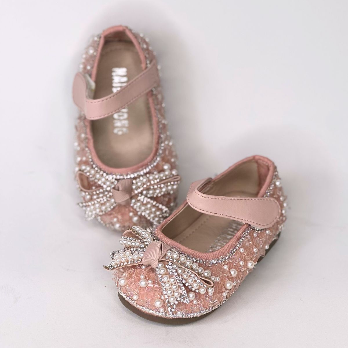 Baby Girls Mary Jane Flats New Born Dress Shoes Pearl & Crystal - S0011