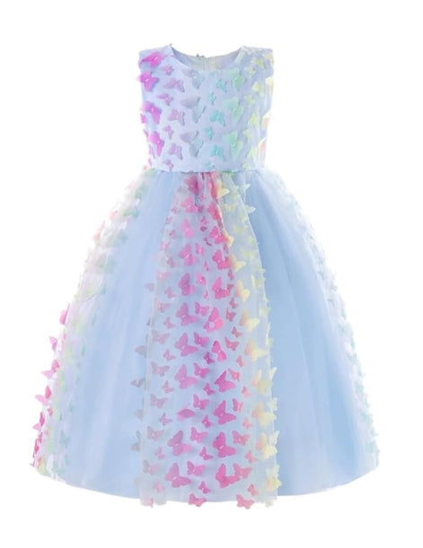 3D Butterfly Tulle Birthday Dress Long for Girls - G0003