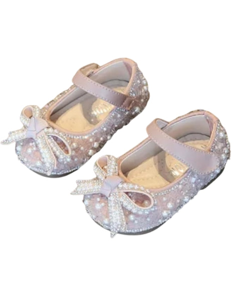 Baby Girls Mary Jane Flats New Born Dress Shoes Pearl & Crystal - S0011
