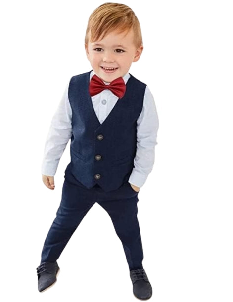 Boys Elegant Shirt + Vest + Pants & Red Bow Tie 4pcs Set - B0010