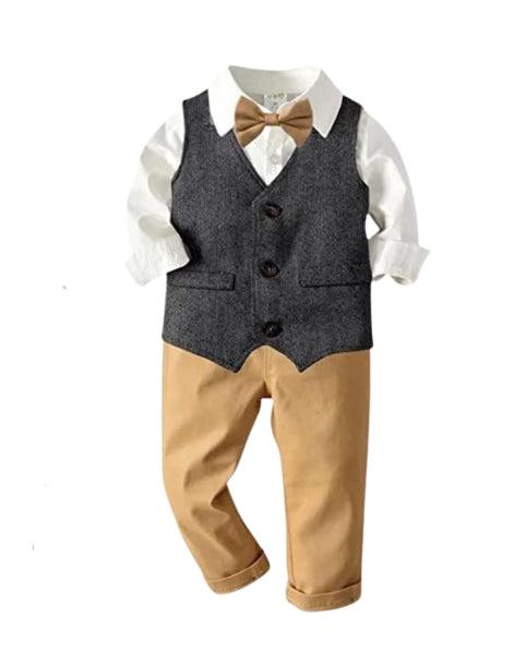 Boys Shirt + Vest + Pants & Bow Tie Set for Boys - B0014