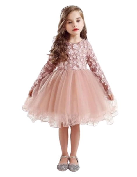 Floral lace Dress with Long Sleeves and a Tulle Skirt - G0035