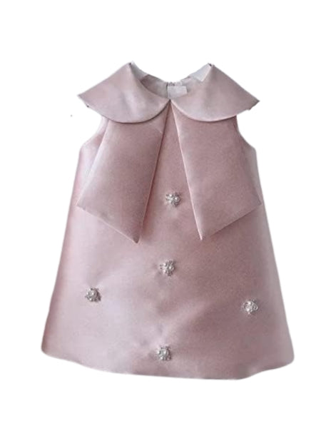 Girl's Satin Dress Above The Knees with Pearl Details - G0050