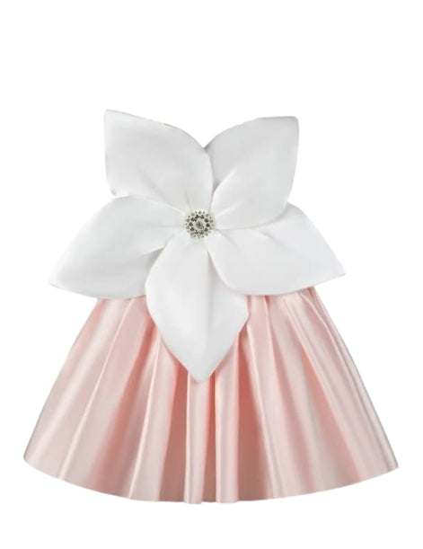 Girl's Satin Dress with Large Flower on The Chest - G0051