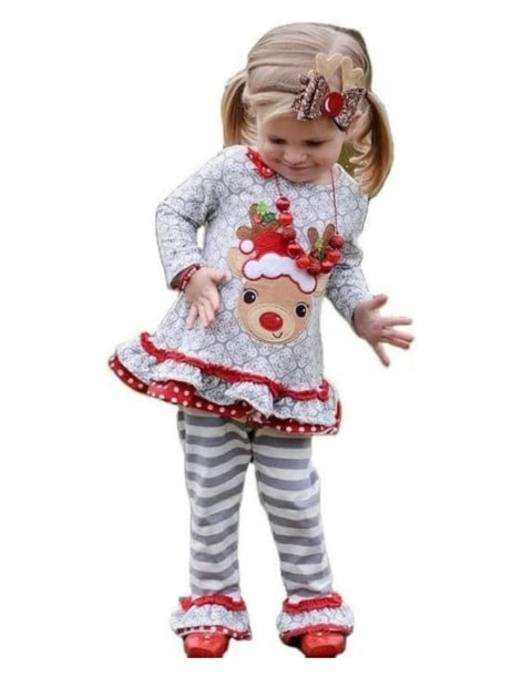 Baby & Toddler Girl Christmas Outfit T-shirt + Stripe Bell Pants - G0004