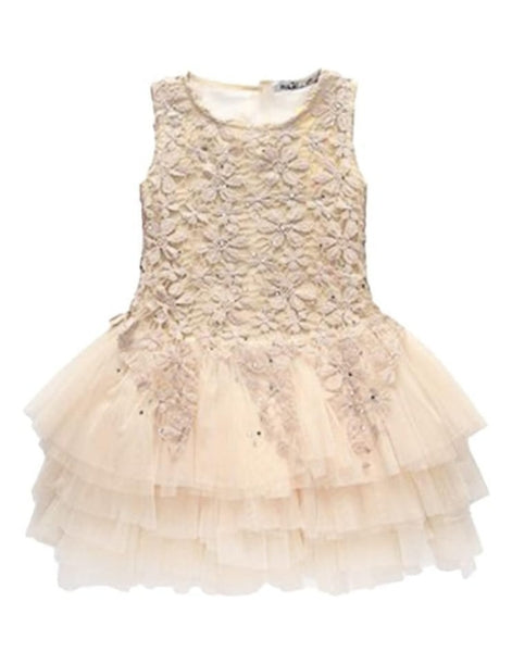 Beautiful knee-length princess dress in floral lace for girls - G0014