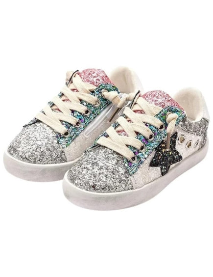 Girls Glitter Sneakers Chic Style Shiny Stars - Back to School Shoes - S0038