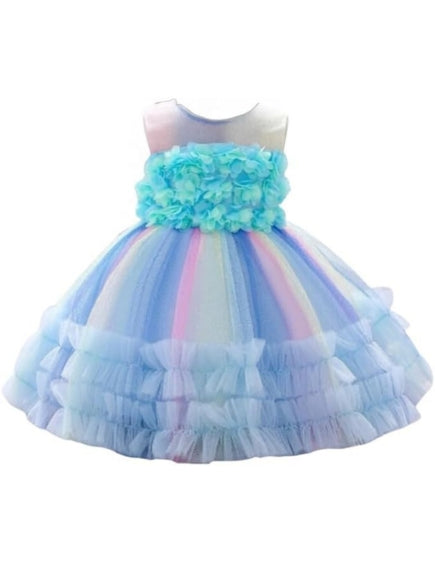 Rainbow Tutu Skirt Dress with Flower Application for Babies and Toddlers - G0105