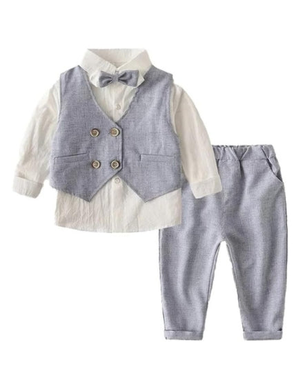 Toddlers Boys 3-Piece Elegant Linen Set Shirt + Vest & Bow Tie - B0031