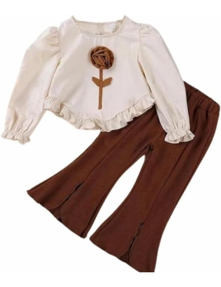 Spring outfit for girls Flower Agaric Edge Top + Split Flared pants - G0123