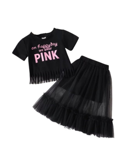Girls Back to School T-shirt + Black Mesh Skirt
