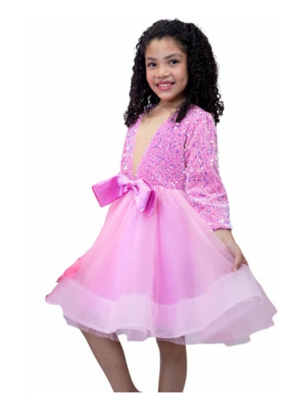 Sequin Tulle Dress with Bow for Girls - G0115