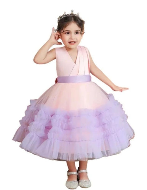 Satin Princess Dress with Ruffle Tulle Skirt for Girls - G0113