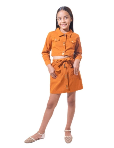 Little Girls Spring Outfits Long Sleeve Shirt + Mini Skirt