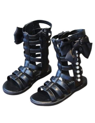 Girls Gladiator Sandals Bowknot Knee High Boots Shoes - S0037