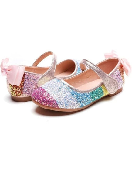 Girl's Rainbow Glitter Mary Jane Shoes Flats Birthday Summer Spring - S0028