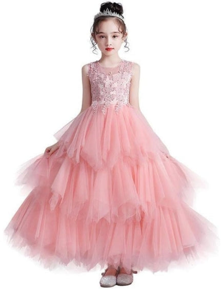 Long Dress with Layered Tulle Skirt and Embroidered Chest - G0085