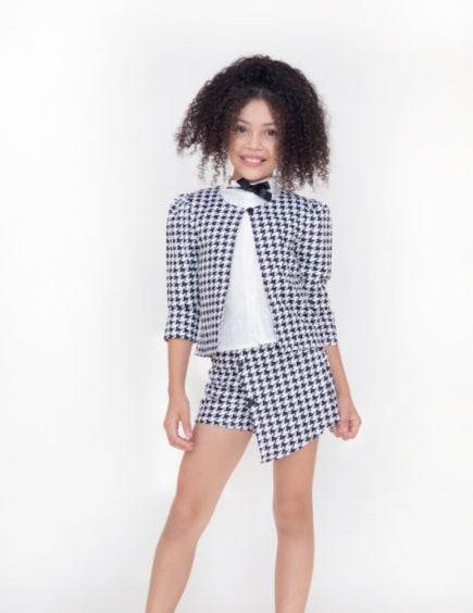 Toddler Girls Long Sleeve Plaid Cardigan + White Shirt +Plaid Short - G0124
