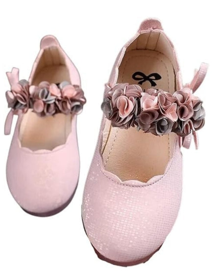 Baby and Girls Dress Shoes Mary Jane Flats with Flowers - S0005