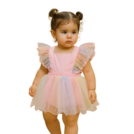 Baby Girls Romper Dress Fly Sleeve Mesh Tutu Dress - G0006