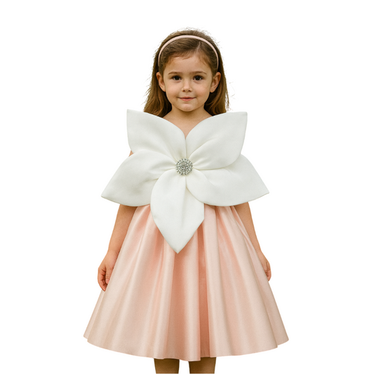 Girl's Satin Dress with Large Flower on The Chest - G0051