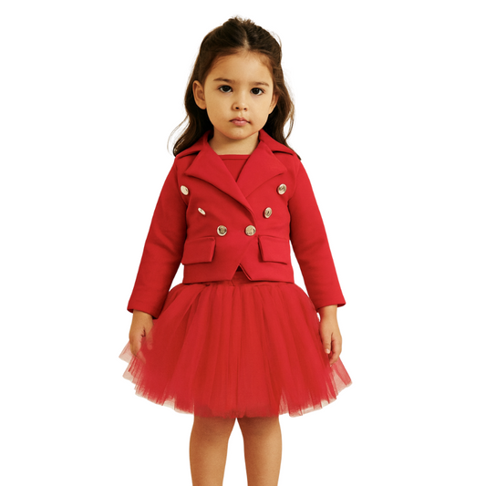 Girls' Red Blazer and Tulle Skirt Set - G0071