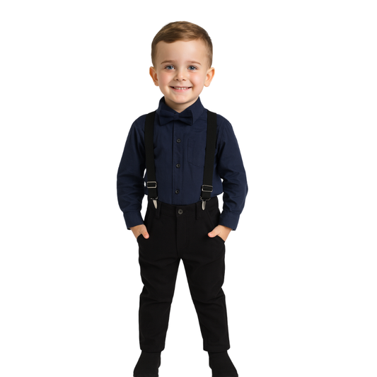 Boys' Stylish Black Shirt and Suspender Pants Set - B0024