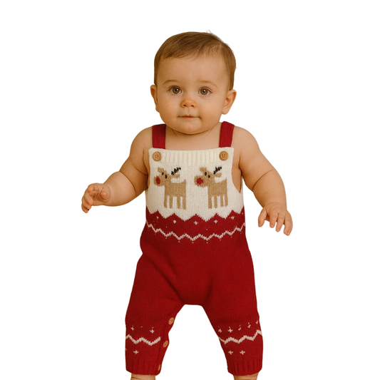 Baby's Christmas Reindeer Knit Romper - B0005